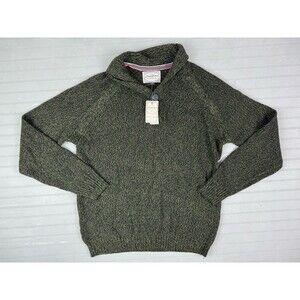 Flag & Anthem Size M Mens Sweater Black Green Shawl Collar 1/4 Button Pullover